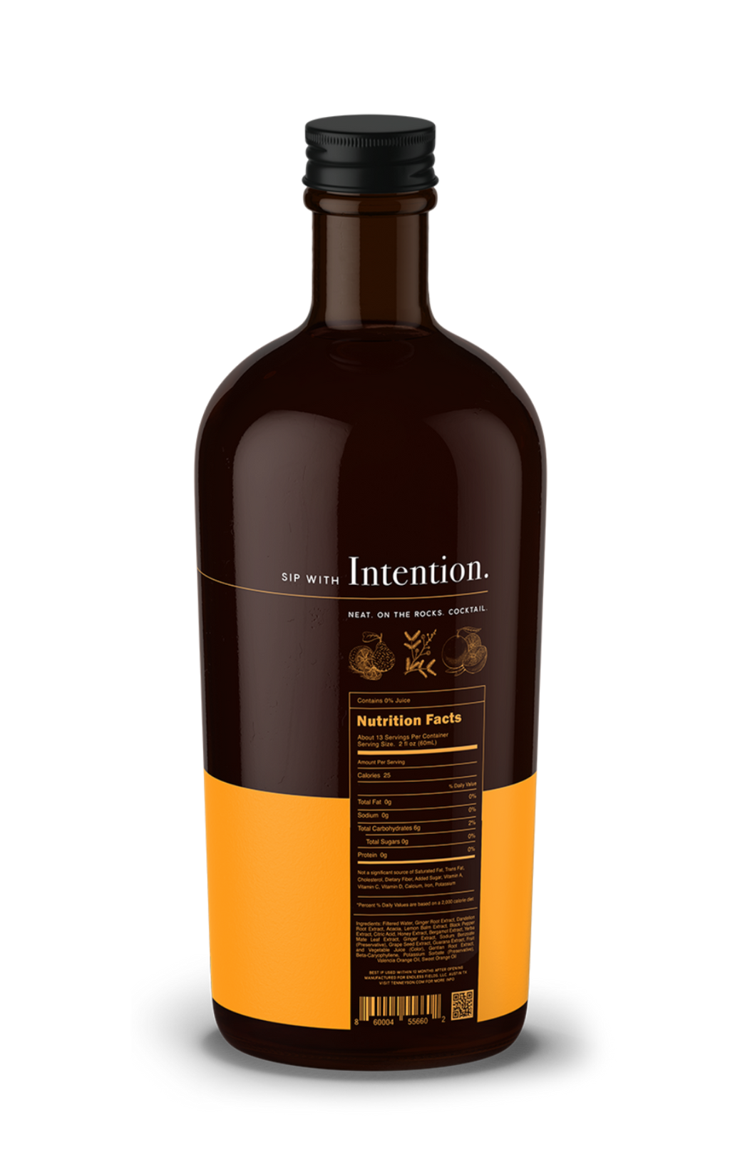 Back of Bottle Content. Sip with Intention. Neat, on the rocks, cocktails. Nutrition Facts